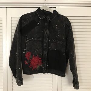 Zara cropped distressed black denim jacket/shirt
